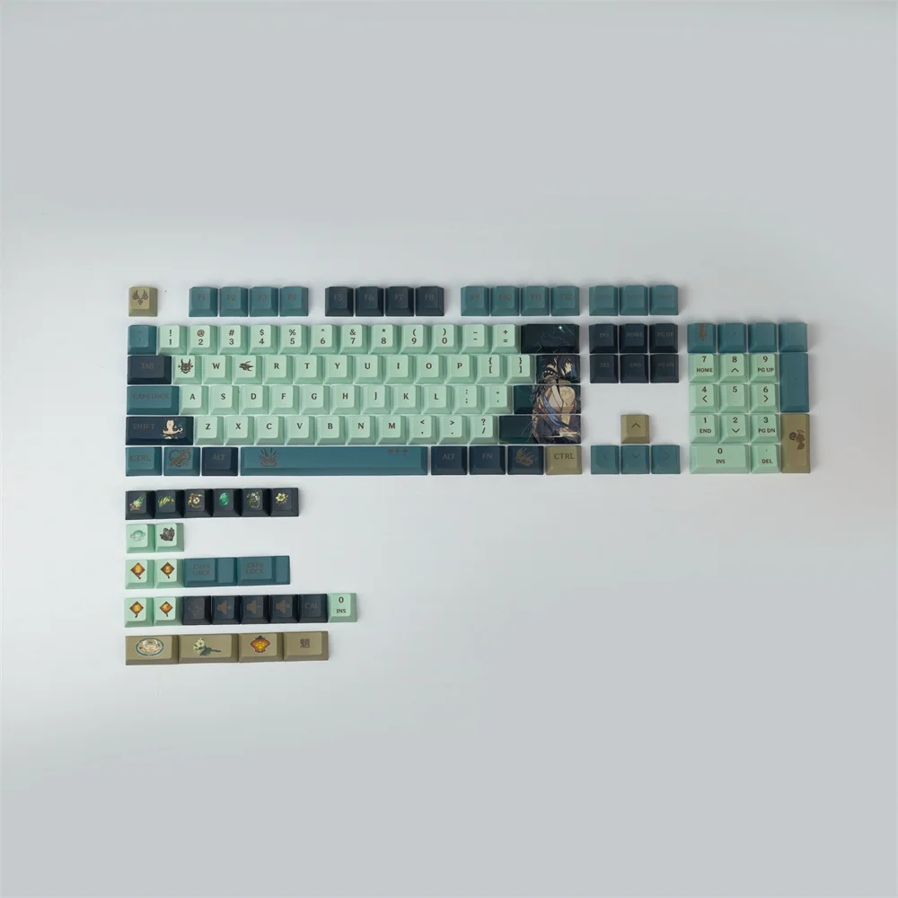 

Колпачки для клавиш Genshin Impact Xiao, 128 клавиш, PBT, сублимационный Вишневый профиль для механической клавиатуры MX Switch GH60/GK61/GK64