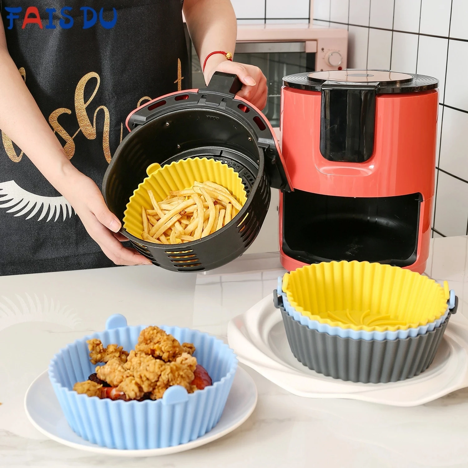 

Round Air Fryer Accessories Silicone Tray Mat Grill Pizza Oven Baking Trays Pan Mats Chicken Basket Mat AirFryer Silicone Pots