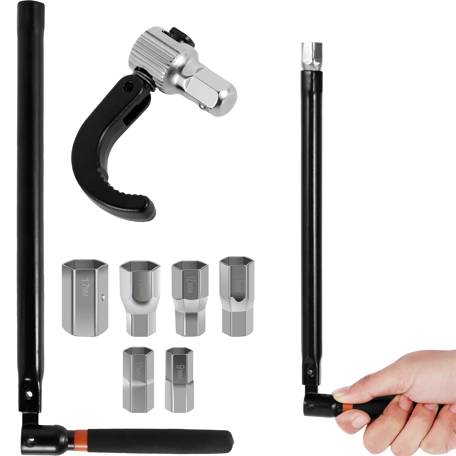 _ Торцевой ключ 9-17 мм из углеродистой стали с 6 муфтами и 1 цанговой втулкой