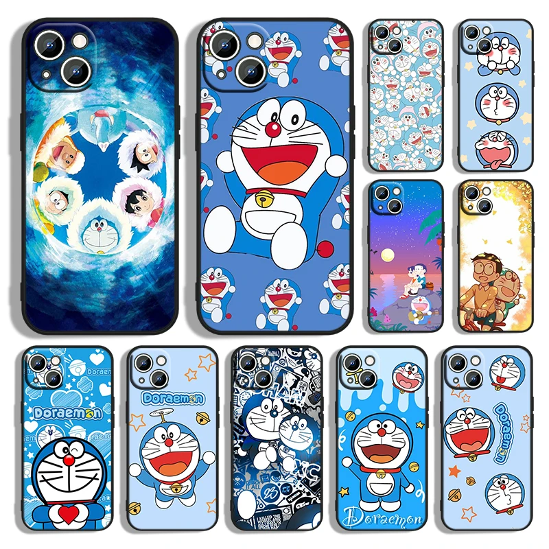 

Anime Doraemon Phone Case For Apple iPhone 14 13 12 11 Pro Max mini XS XR X 8 7 6S 6 Plus Black Soft Funda Back Cover Coque