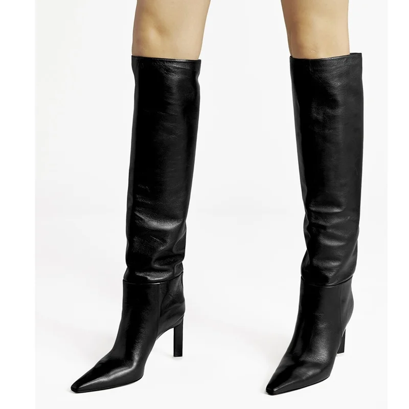 fashion printing microfiber autumn winter boots European American pop high heel shoes women knee high boots woman thin high heel