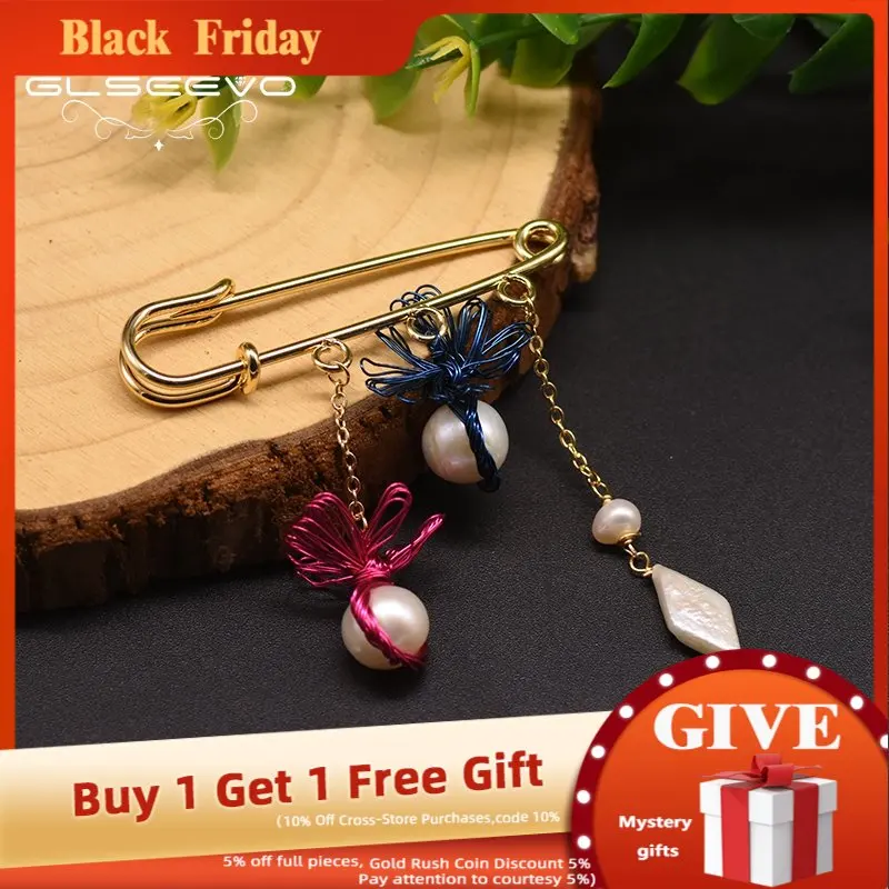 

GLSEEVO Original Design Natural Fresh Water Pearl Brooch Pins For Women Broches Para Ropa Mujer Jewelry GO0358