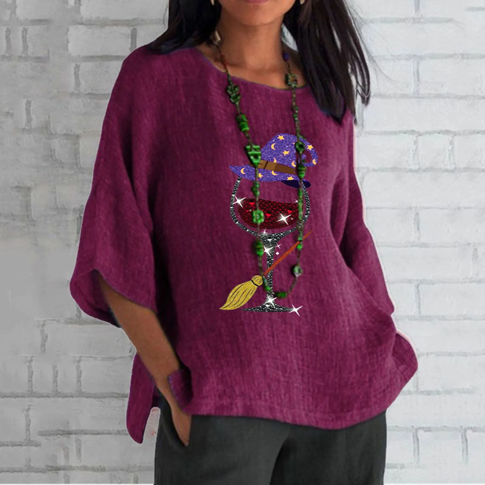

Halloween Womens 3 Of 4 Sleeve Crew Neck Pumpkin Printed Stretch Scrubs Jacket Women Shirts Women Cotton Rave Shirt for Women
