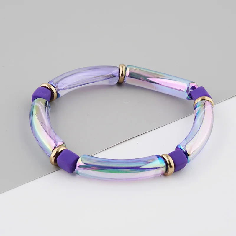 Женский акриловый браслет в стиле бохо цветной эластичный на запястье массивный