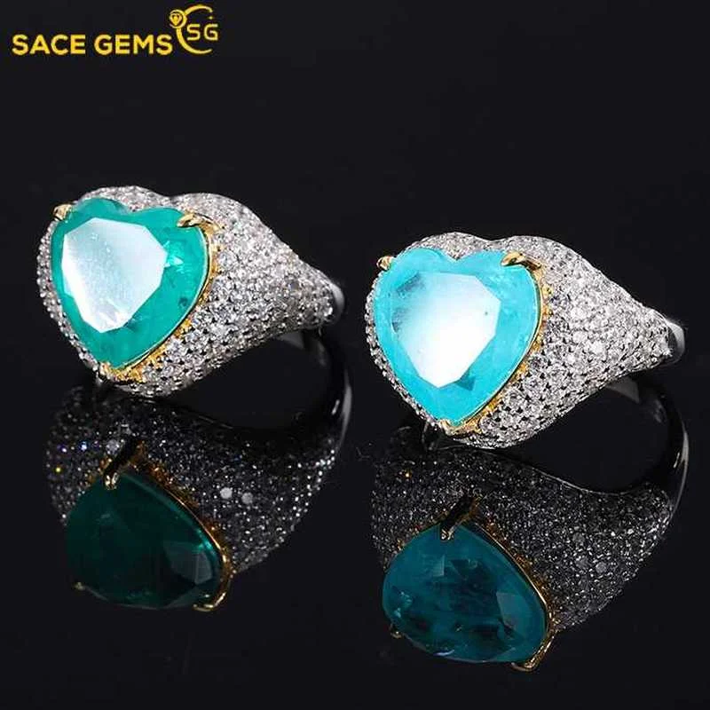 

SACE GEMS 2022 Trend 925 Sterling Silver Paraiba Tourmaline Emerald Gemstone Rings for Women Cocktail Party Fine Jewelry Giift