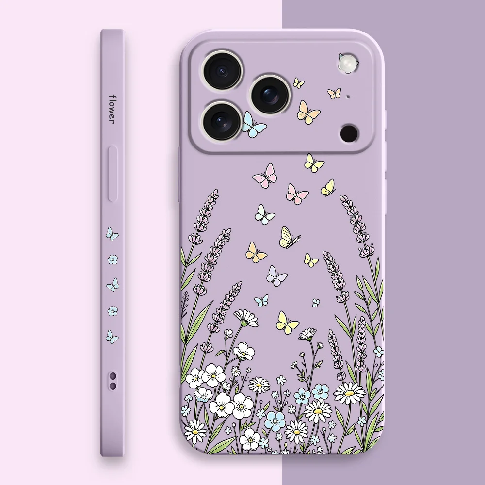 Фото Чехол для телефона с изображением травяной бабочки для iPhone 17 17E Air 16 16E 15 14 13 12 11 Pro Max Plus, мягкий чехол из жидкого силикона. №2