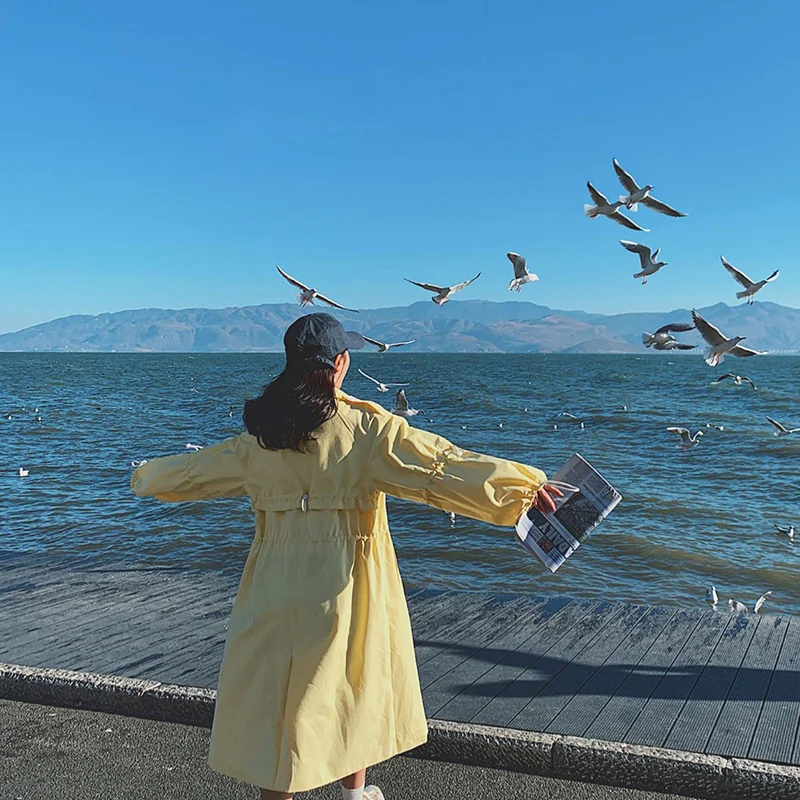 OKXGNZ Желтый женский тренч из хлопка