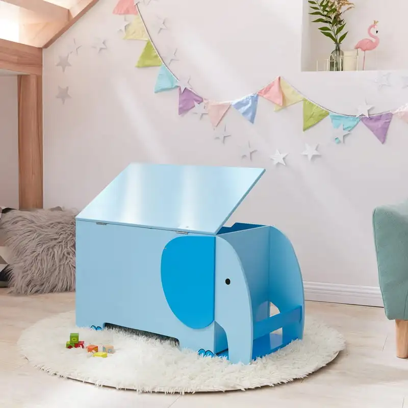 

- Zoo Kingdom Elephant Wood Toy Chest for Ages 3+ Child Blue