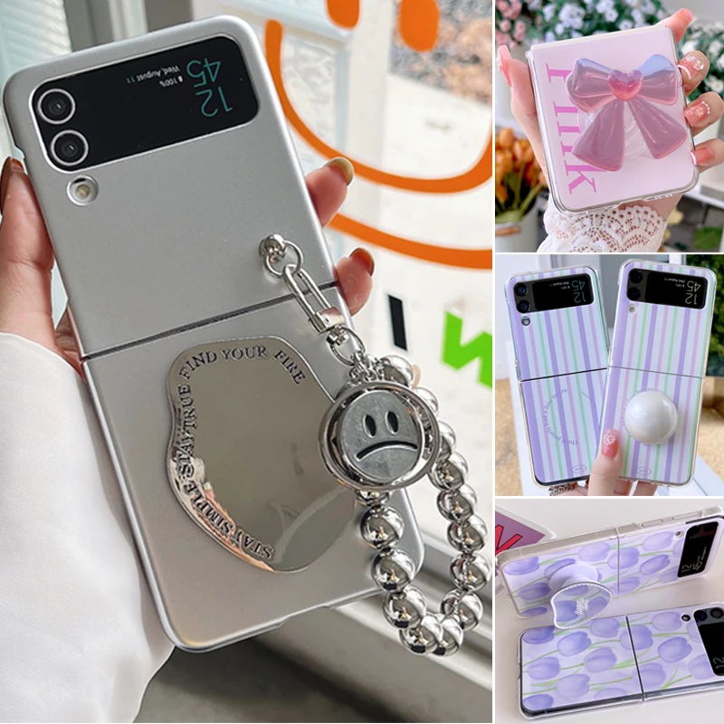 

Для Samsung Galaxy Z Flip 4, простой гальванический лаковый серебристый кронштейн, Стандартный чехол ZFlip3, чехол для браслета с улыбкой