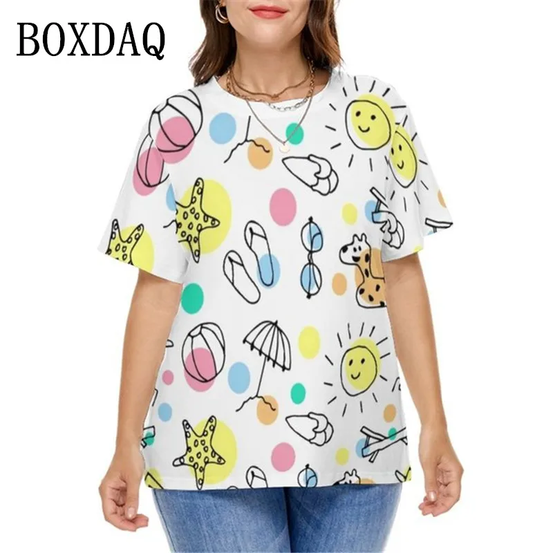 

Cartoon Graffiti Pattern T Shirt Women Short Sleeve Fashion Clothes Summer 3D Print Shirts Casual Round Neck Loose Plus Size Top