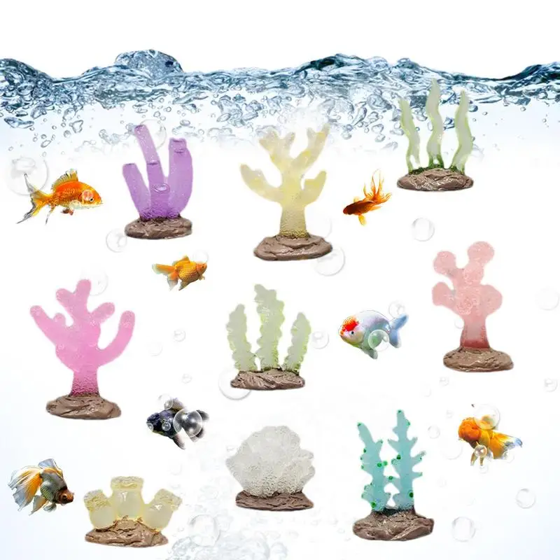 

Luminous 9pcs Mini Artificial Coral Colorful Fish Tank Decoration Multicolor Resin Coral Reef Aquarium Decor Small Ornaments