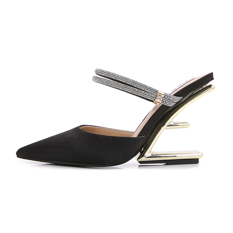 Summer 2023 New Dress Party Wedding Shoes Women's Gold Heel Sandals Designer High-end Glitter Heels Rhinestone Strip Slippers