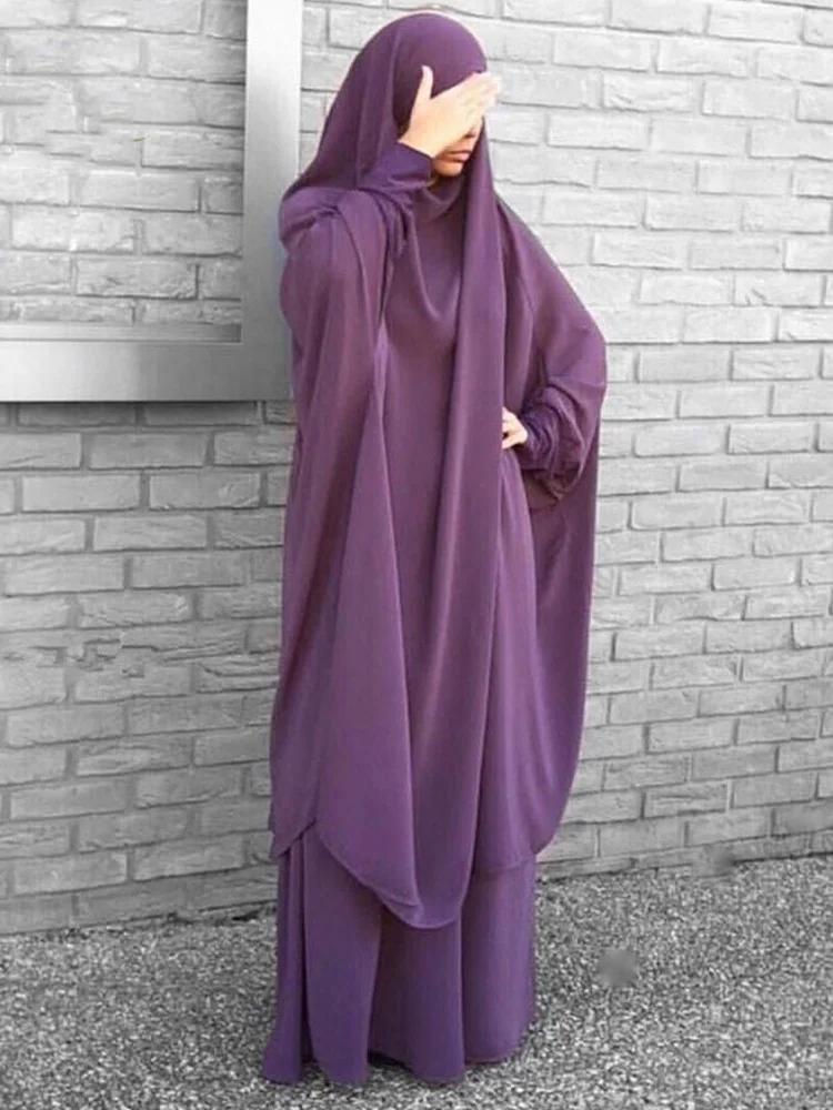 Hooded Muslim Prayers Two Piece Set Women Hijab Dress Dubai Prayer Garment Jilbab Abaya Ramadan Gown Skirt Sets Islamic Clothes