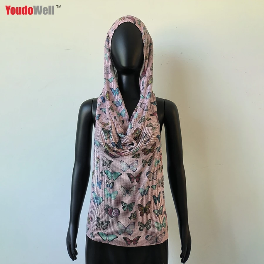 

Женский летний комплект из майки и майки с капюшоном и принтом бабочек