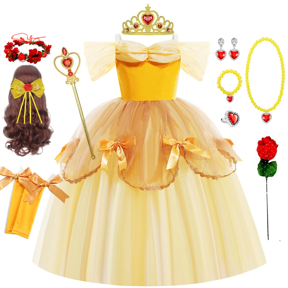 

Belle Dress for Girl Princess Cosplay School Little Girls Dress Up Fancy Halloween Christmas Party Costume