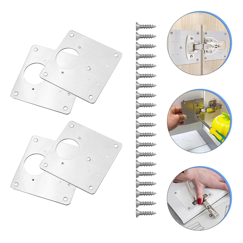 

4pcs Furniture Shelves Repair Plates Cabinet Hinge Plates Hinge Mounting Plates with Screws