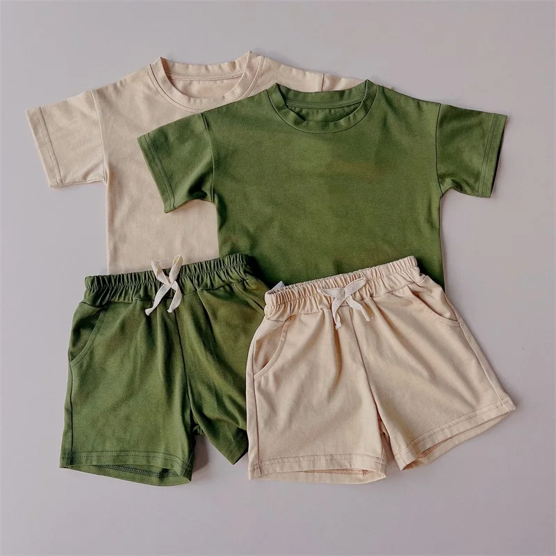 

Kids Girls Summer Set Baby Girl Outfits 1 to 7 Years Old Toddler Sports Suits Solid Color T-shirt and Short Pants 2pcs Clothing