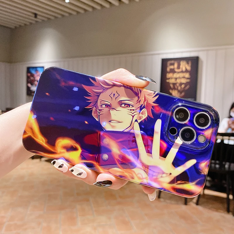 Anime Glossy Blu-Ray Jujutsu Kaisen Gojo Satoru Phone Case for Iphone 14 13 12 11 Pro Max XS 8Plus XR Cartoon Soft Silicon Cover