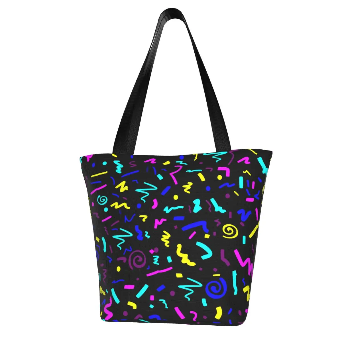 

Сумка для покупок в винтажном стиле 80-х годов, разноцветная Женская сумочка с геометрическим принтом, многоразовые Полиэстеровые сумки в по...