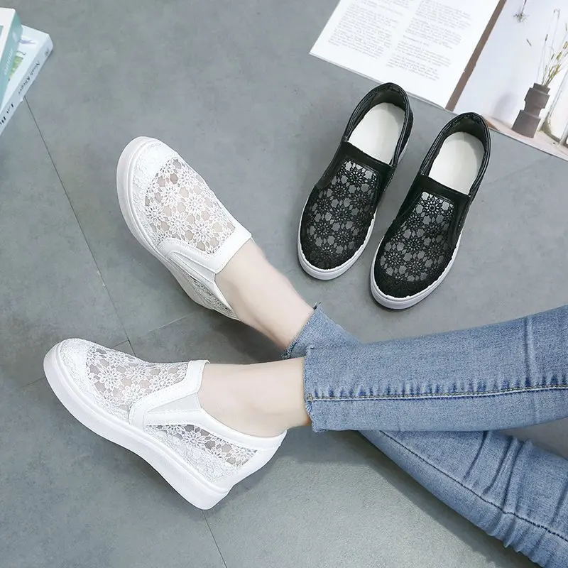 

Summer New Fashion Mesh Small White Shoes Casual Shoes Lace Suit Wedge Shoes Inner Heightening Thick Bottom Women's Shoes