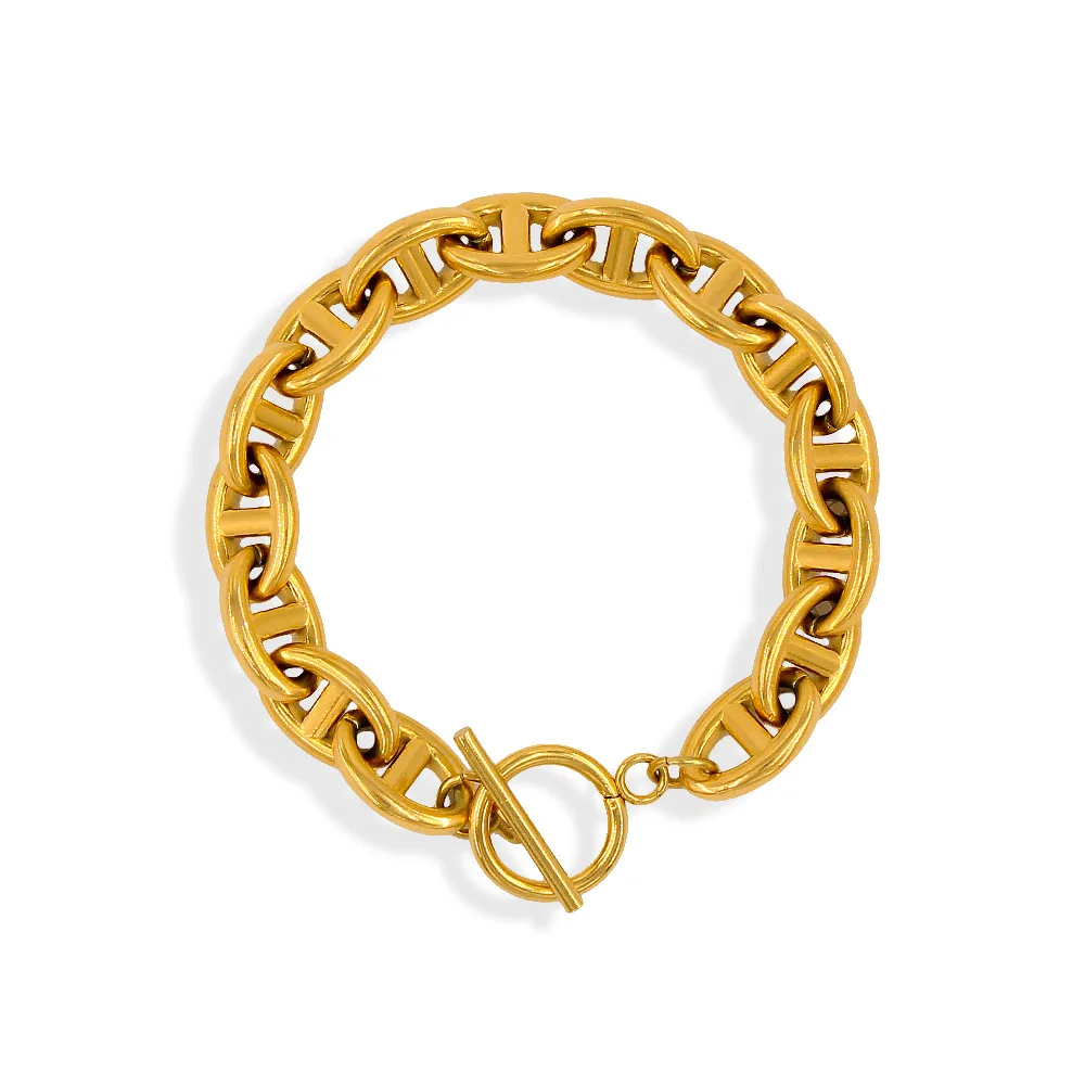 

Toggle Clasp Chains Bracelets Pulseras Mujer Hiphop Unsiex Stainless Steel Gold Plated Coffee Bean Pig Nose Couple Bracelet