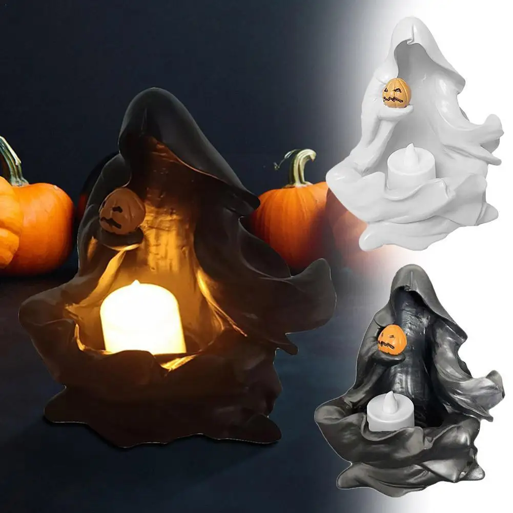 

Night Light Halloween Party Holder Ghost Festival Tealight Home Sculptures Shape Button Gift Candles Decor G0Q9