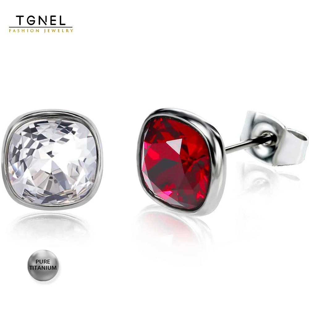 Серьги-гвоздики TGNEL из чистого титана с фианитом для чувствительных ушей 10 мм