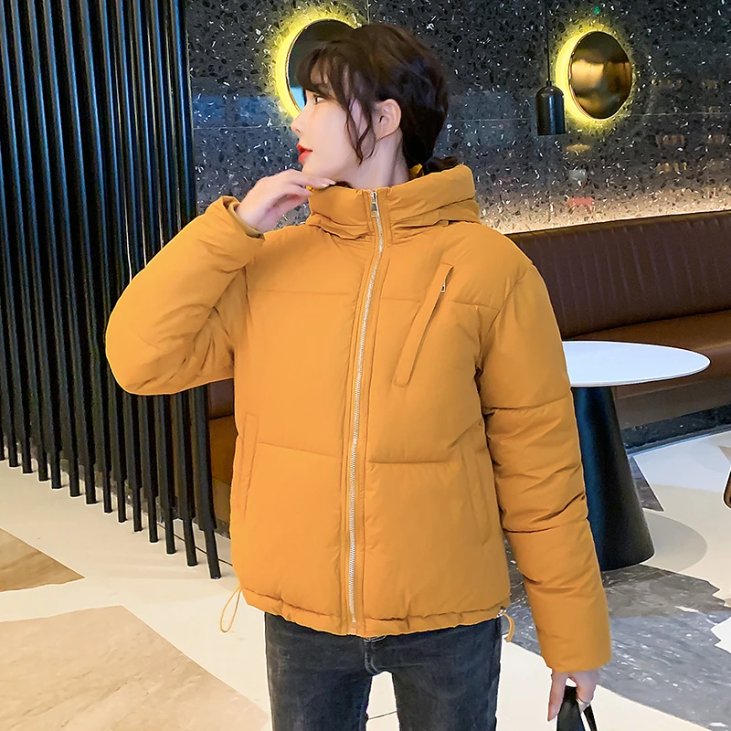 Women Winter Casual Simple Coat Short Parkas Outerwear 2021 Korean Jacket Thicken Warm Hooded Down Cotton Jacket Female Overcoat