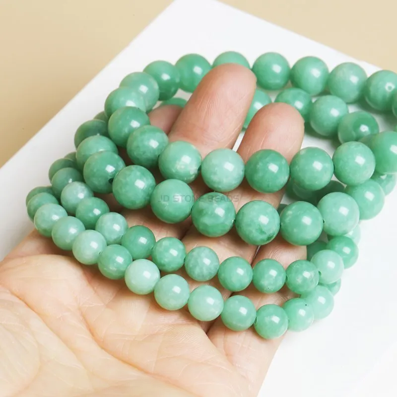 

JD Natural Green African Jade Beads Bracelets Women Fashion Quality Round Stone Yoga Mala Chalcedony Bangles Feme Summer Jewelry