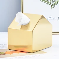 nordic ins style gold small house paper towel box metal living room paper towel drawing paper box decoration tissue box holder