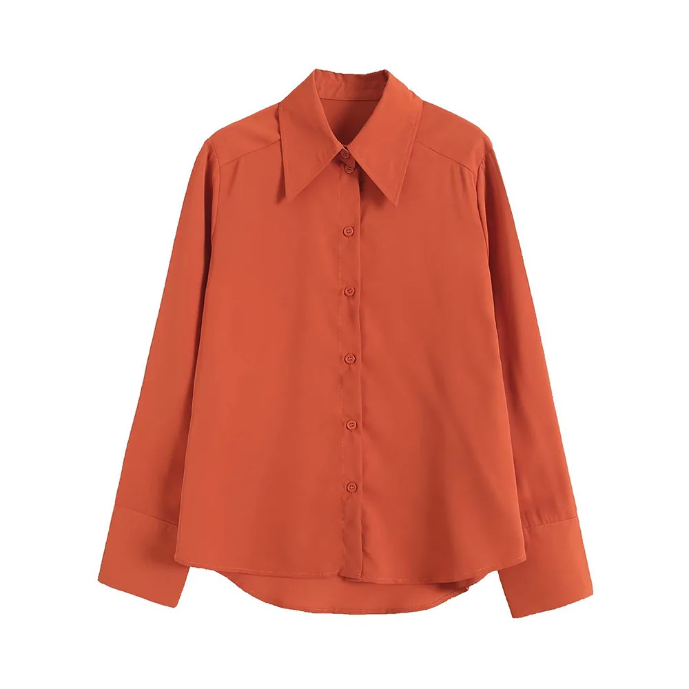 

2022 Women New Fashion Satin Texture Loose Asymmetric Blouses Vintage Long Sleeve Button-up Female Shirts Blusas Chic Tops