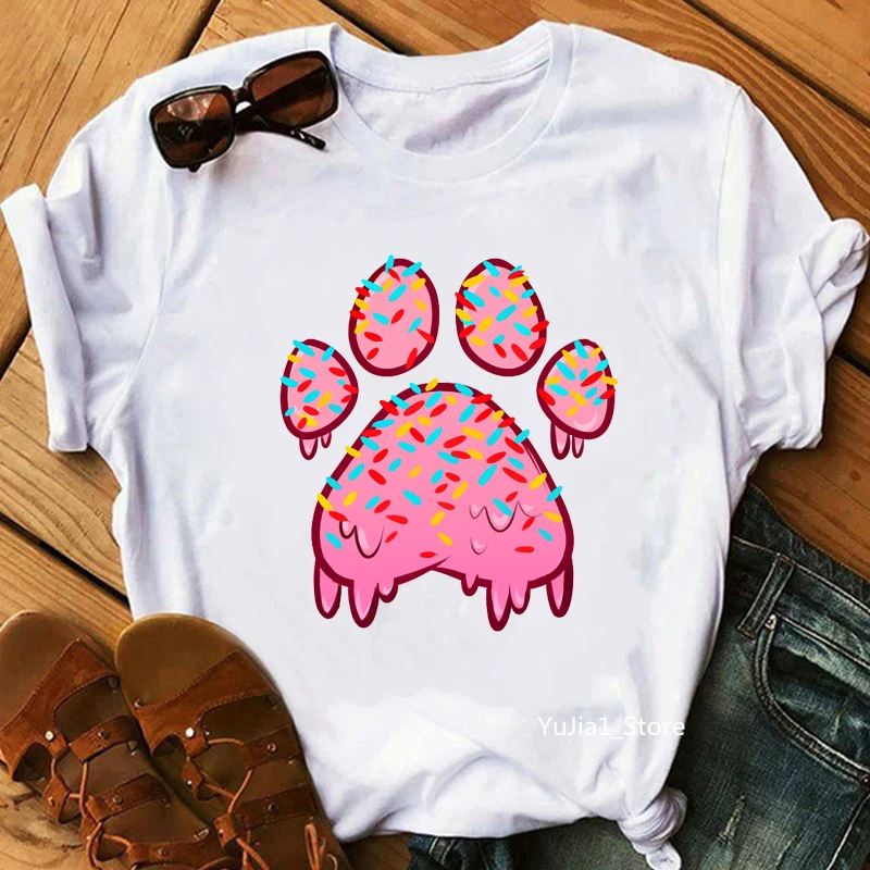 

Women'S Clothing Donut Cat Paw Print Tee Shirt Femme Harajuku Kawaii Clothes Funny White T-Shirt Female Oversized Tshirt Tops