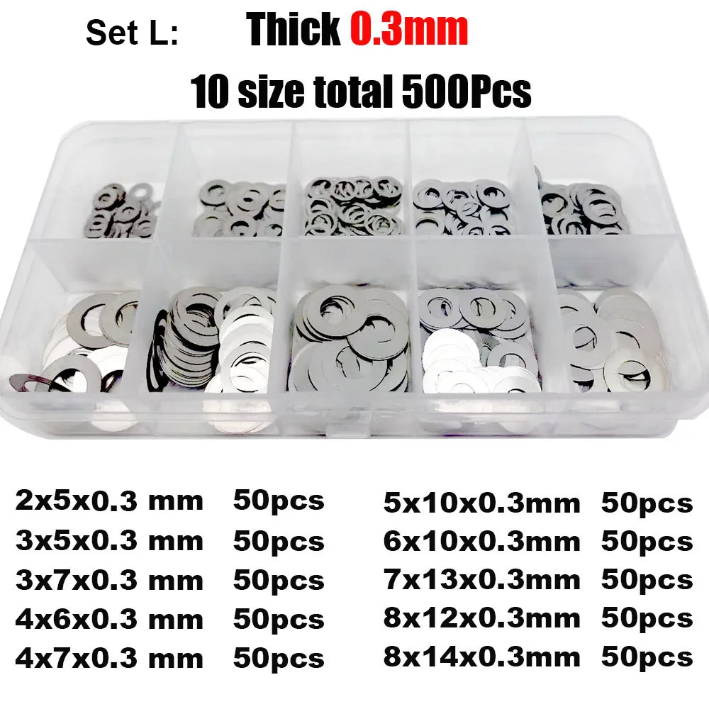 500/1200Pcs M2 M3 M4 M5 M6 M7 M8 DIN988 304 Stainless Steel Ultra Thin Flat Washer Adjusting Shim Gasket Assortment Kit Set Box - купить по