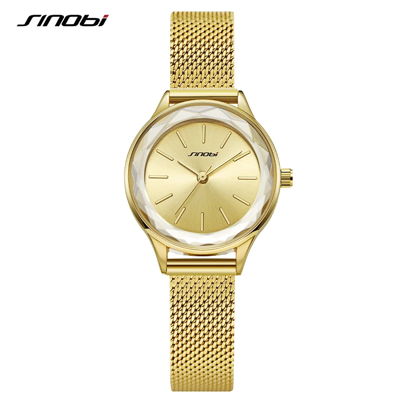 SINOBI Fashion Golden Women's Watch Top Luxury Woman Quartz Wristwatches Original Design Elegant Ladies Clock Relogio Feminino