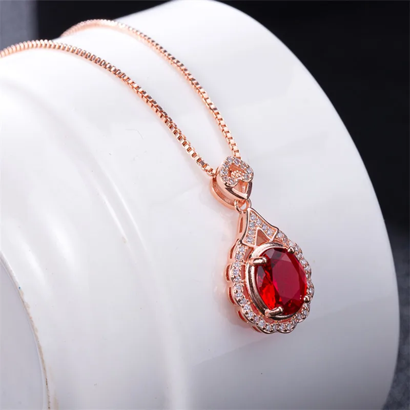 

14 K Rose Gold Pendant Ruby 45cm Necklace Jewelry Slide Joyeria Fina Para Mujer Gemstone 14K Collares Necklaces Red Ruby Pendant