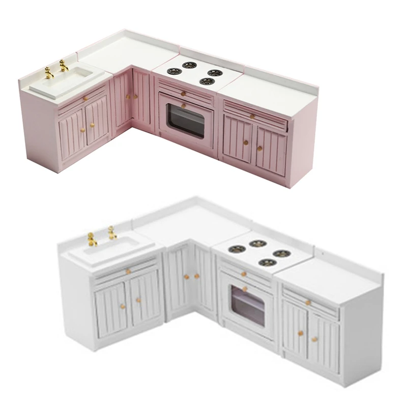 

1/12 Scale Doll House Miniatures Kitchen Cabinets Set Miniature Furniture Sink Counters For Kitchen Decor