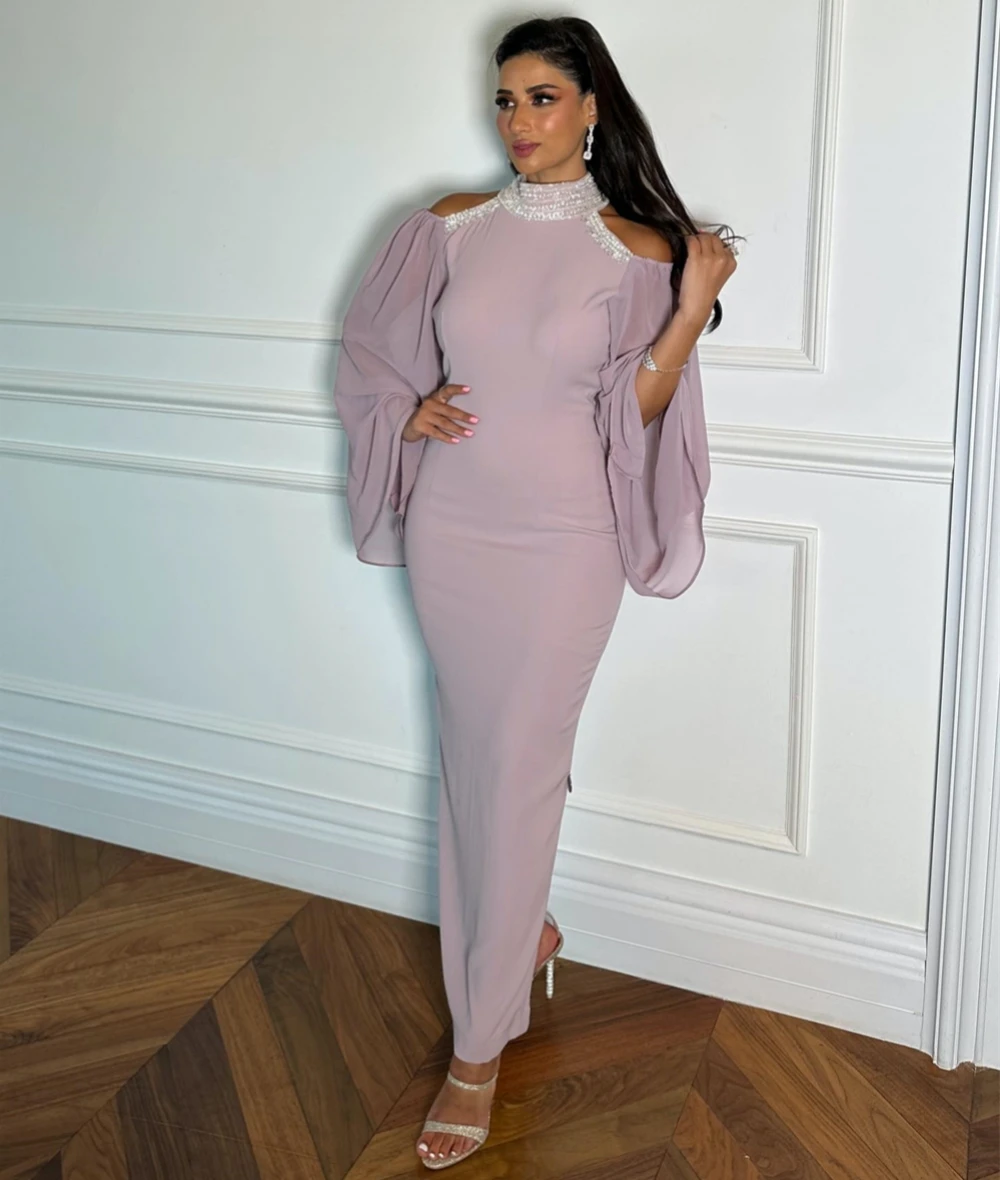 

Santorini Robe Des Saudi Arabia Women Wear High Collar Prom Dresses Beaded Sequins Long Sleeves Evening Party Bridal Gowns