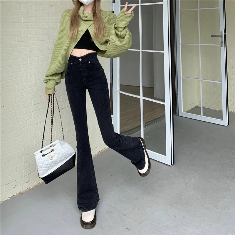 N1440 Micro-bladed jeans new elastic slim fit high waist all-match trousers women's jeans