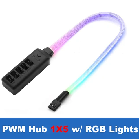 Рукав PWM вентилятор концентратор разветвитель со светодиодной RGB подсветкой переключатель, вентилятор ЦП материнской платы 4 Pin до 4 5 Way адаптер кабель для 4-контактного и 3-контактного вентилятора