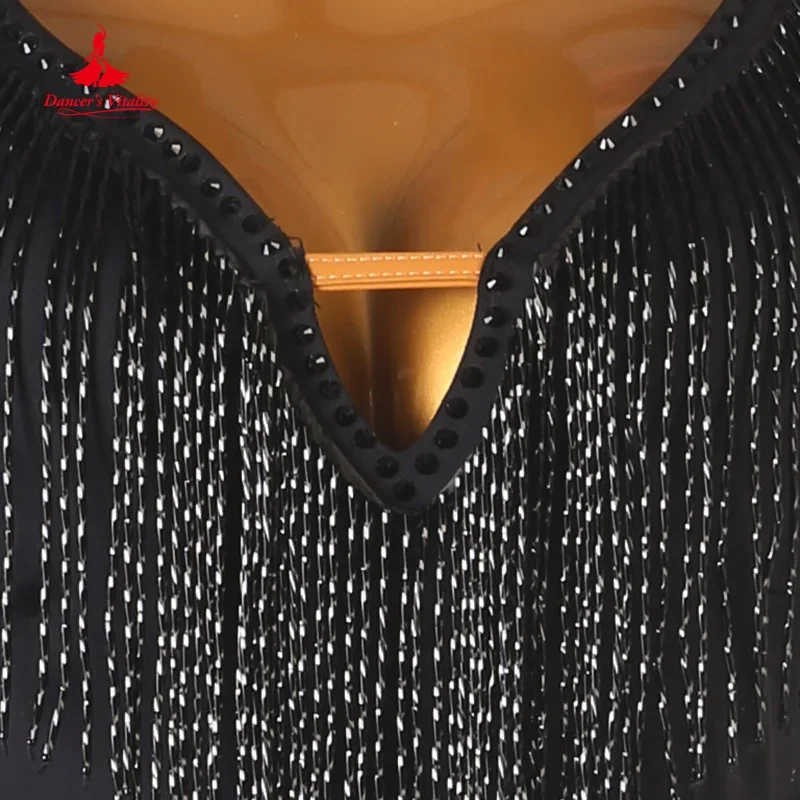 Женское платье для латиноамериканских танцев черное сексуальное на заказ с