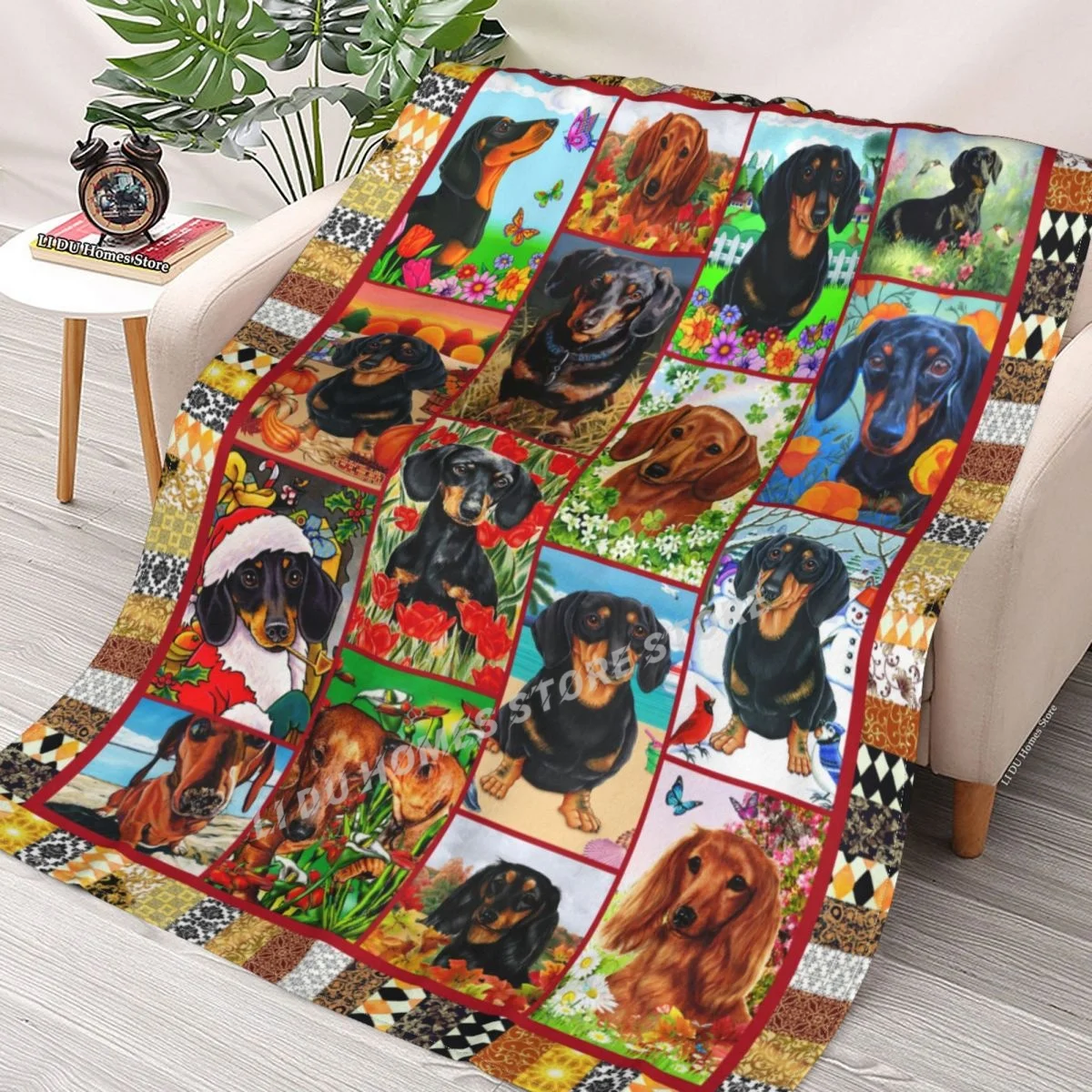 

Dachshund Collage Throw Blanket flannel Collage Blanket Bedding soft Cover Bedspreads Blankets