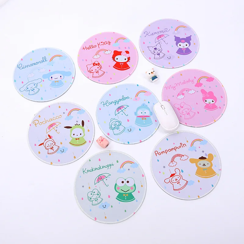 

Kawaii Pc Mousepad Kuromi Mymelody Cute Hello Kitty Cinnamorol Round Rubber Anti-Slip Mouse Pads Computer Tablet Mat Girl Heart