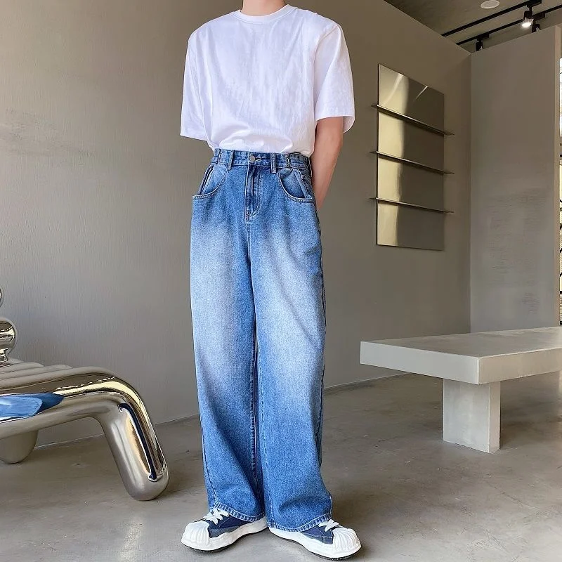 

Korean Blue Baggy Jeans Men Fashion Casual Straight Jeans Men Streetwear Loose Hip Hop Wide Leg Denim Pants Mens Trousers M-2XL