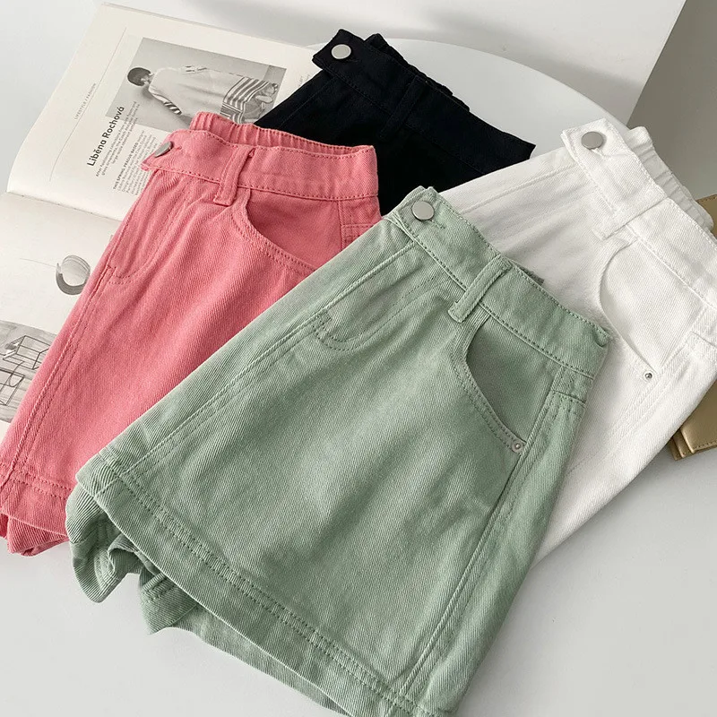 

Женские джинсовые шорты с высокой талией, летние базовые джинсовые шорты на пуговицах с карманами, универсальная уличная одежда