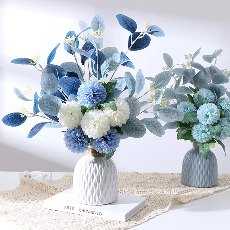 6 больших искусственных цветов белый синий букет Гортензия фотография для