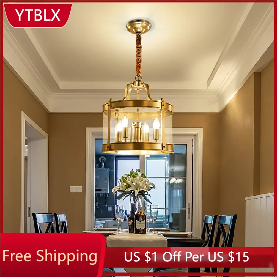 

Роскошная медная Подвесная лампа, Европейская классическая люстра, светодиодная Подвесная лампа для спальни, гостиной, столовой, детской л...