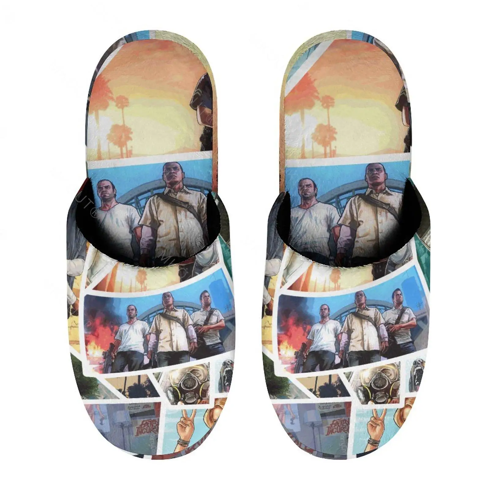 

GTA (3) Warm Cotton Slippers For Men Women Thick Soft Soled Non-Slip Fluffy Shoes Indoor House Slippers Shoe