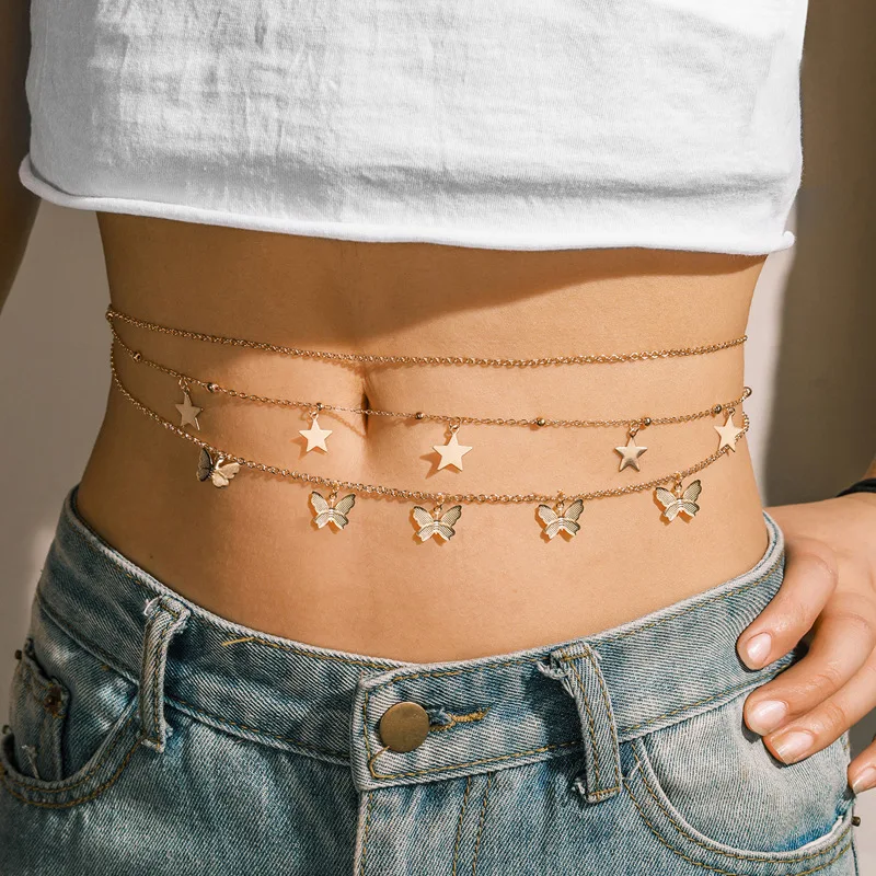 

Sexy Vintage Belly Chain Link Waist Chains Geometric Star Butterfly Pendant Belt Y2K Streetwear Women New Fashion Body Jewelry
