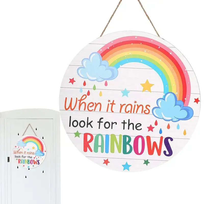

When It Rains Look For The Rainbows Sign Rainbow Wooden Signs Wood Hanging Plaque Home Room Wall Decor Inspirational Plaque