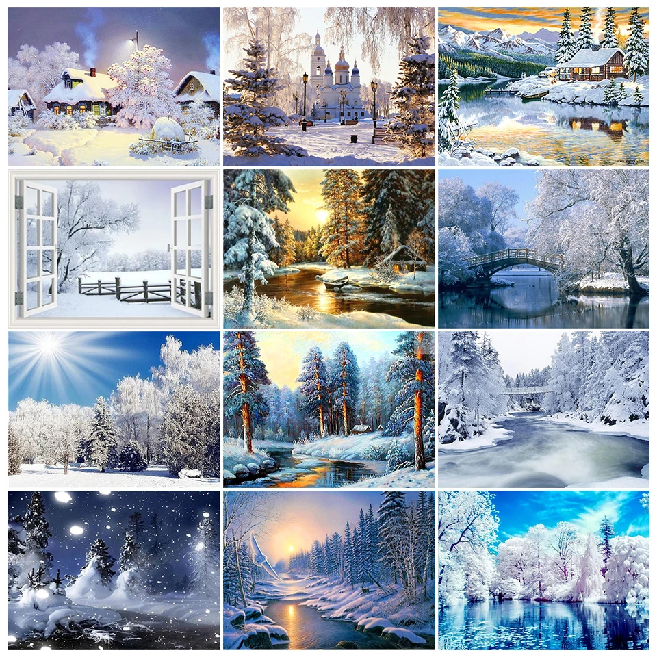 

Алмазная живопись 5D "сделай сам", зимний Снежный пейзаж, искусственная картина, квадратный пейзаж, аниме, вышивка, мозаика, украшение для дома, подарки